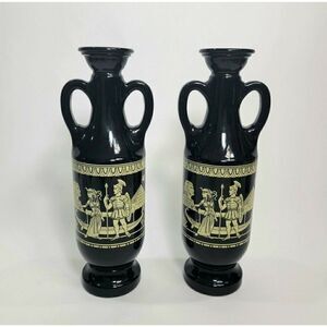 2 Vtg Jim Beam Egyptian Themed Double Handled Glass Liquor Decanter 11.25"